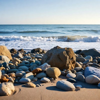 Rocky Beach Shore with Ocean Waves