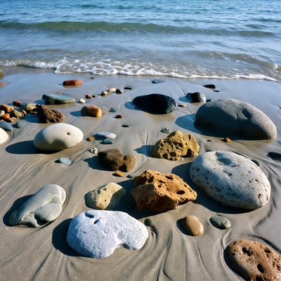 Colorful rocks on sandy beach