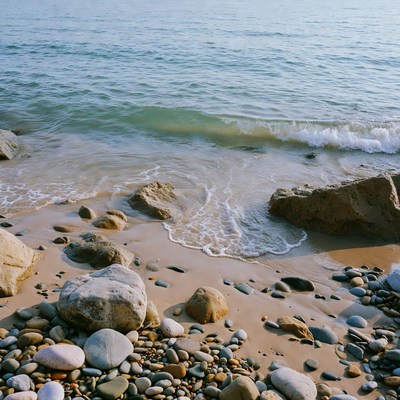 Waves crashing on pebbly beach