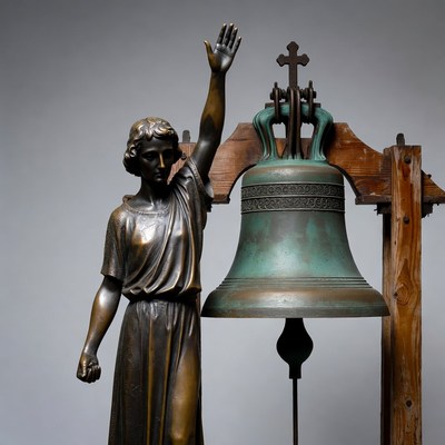 Bronze Statue Woman Ringing Bell