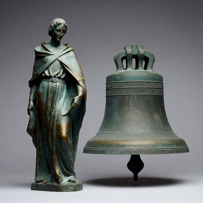 Bronze Statue Woman with Liberty Bell