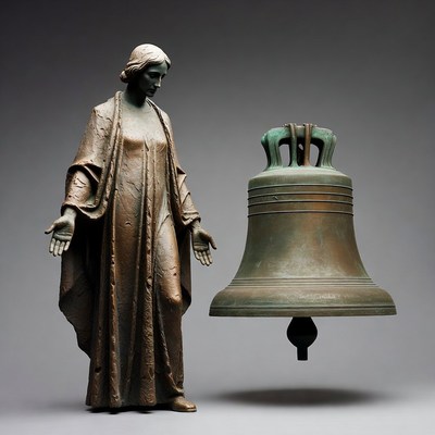 Bronze Woman Statue with Bell