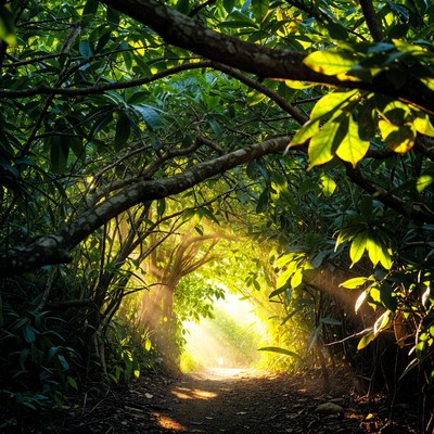 Sunlit Path Through Lush Jungle