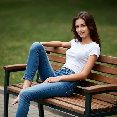 Young woman sitting on park bench