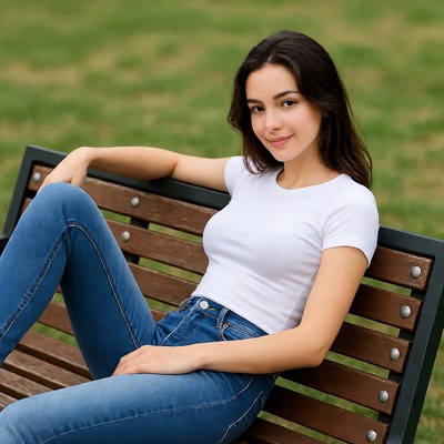 Young woman sitting on park bench