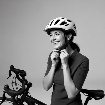 Woman smiling while wearing bike helmet