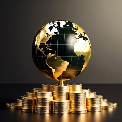 Golden Globe on Stack of Gold Coins