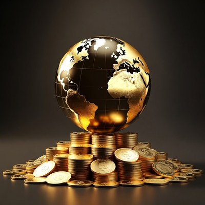 Golden Globe on Coin Stack