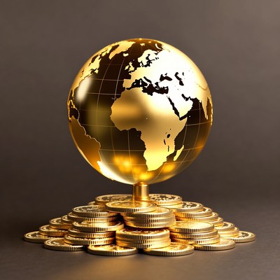 Golden Globe on Money Coins
