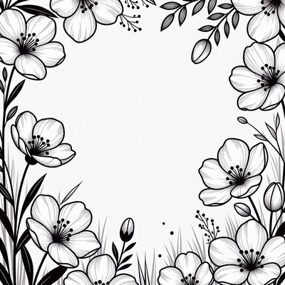 Black and White Flower Border