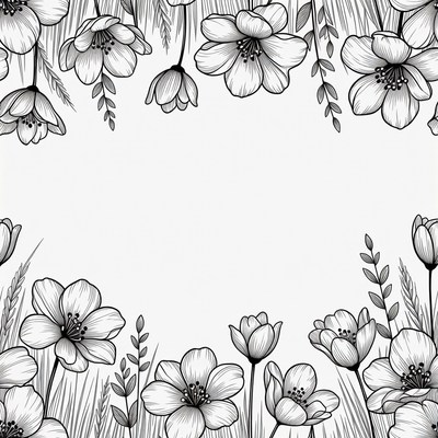 Black and White Floral Border Illustration