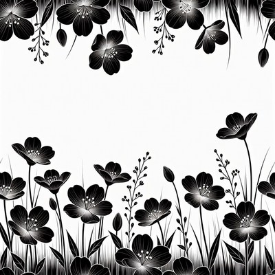 Black Silhouette Flowers Border
