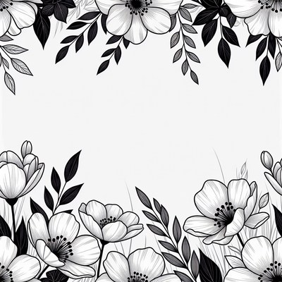 Black White Floral Border Frame