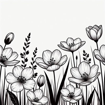 Black and White Anemone Flowers Illustration