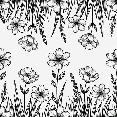 Black White Floral Seamless Pattern