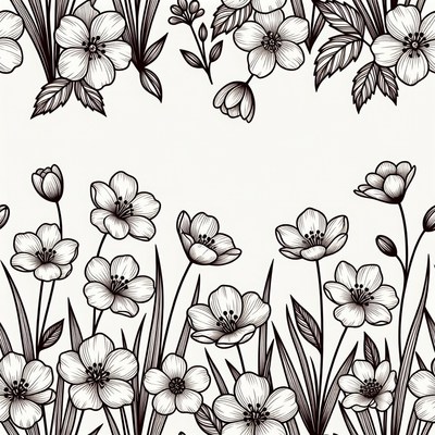 Black and White Anemone Flowers Illustration
