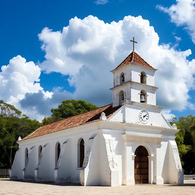 White colonial church with bell tower