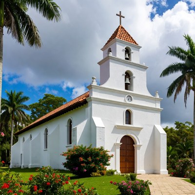 White Church with Palm Trees