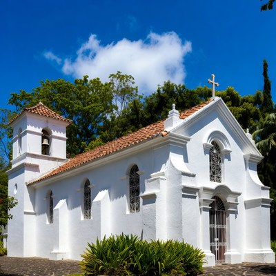 White church with bell tower