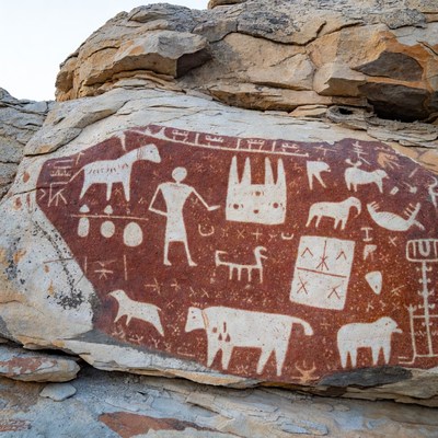 Ancient Rock Art with Figures and Animals
