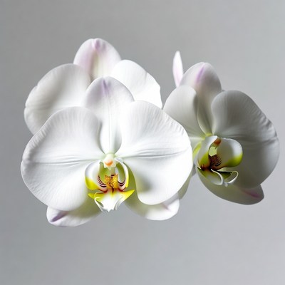 White Phalaenopsis Orchids on Gray Background