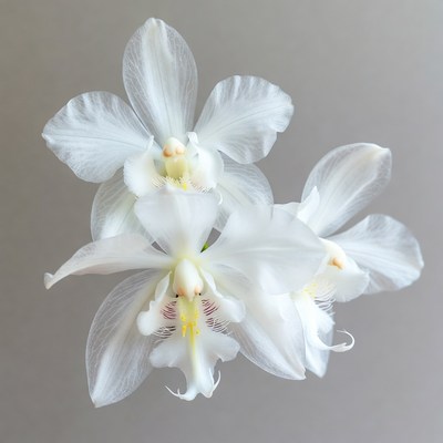White Phalaenopsis Orchids on Gray Background