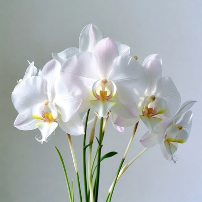 White Phalaenopsis Orchids on Gray Background