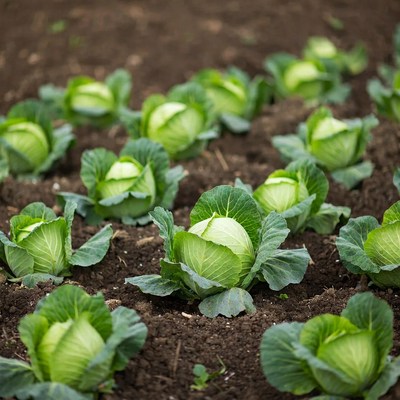 Fresh green cabbage plants in field