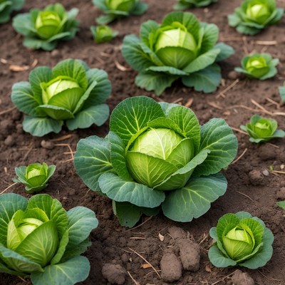 Fresh green cabbage plants in field