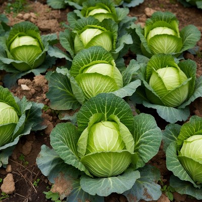 Fresh green cabbage plants in field