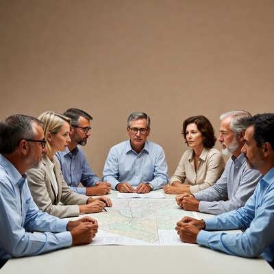 Business team reviewing map at meeting