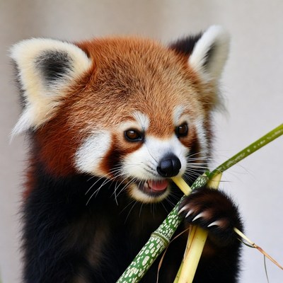 Red panda eating bamboo
