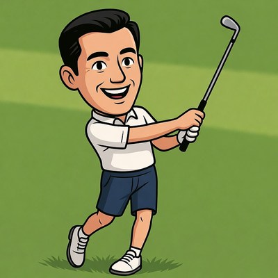 Cartoon man swinging golf club