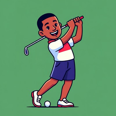 African-American boy swinging golf club