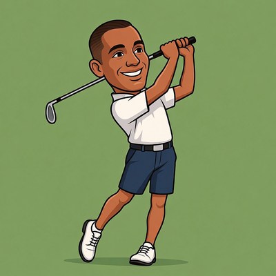 African-American man swinging golf club