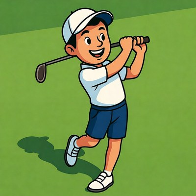 Cartoon boy swinging golf club