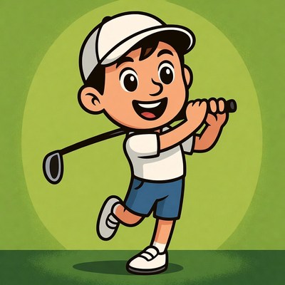 Boy swinging golf club