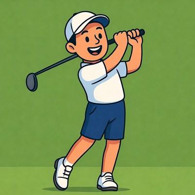 Boy swinging golf club