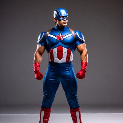 Muscular man in Captain America costume