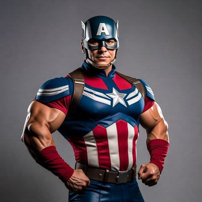 Muscular man in Captain America costume