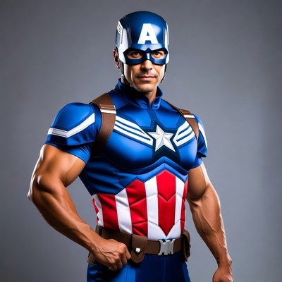 Muscular man in Captain America costume