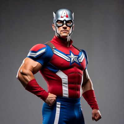 Muscular man in Captain America costume