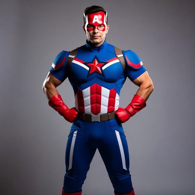 Muscular man in Captain America costume