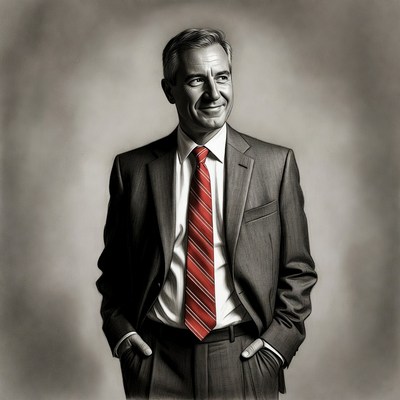 Smiling man in suit with red tie
