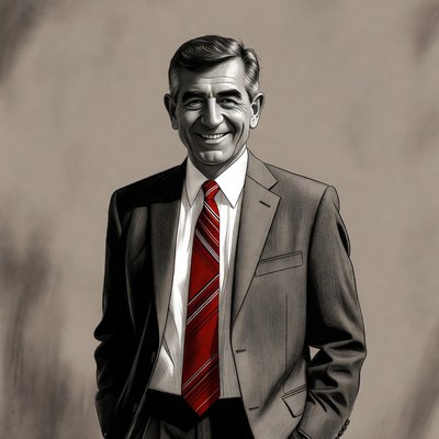 Smiling man in suit and red tie