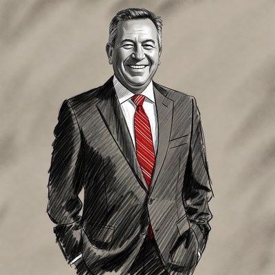 Smiling man in suit with red tie