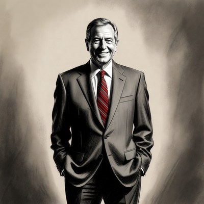 Smiling man in suit with hands in pockets