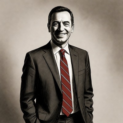 Smiling man in suit and red tie