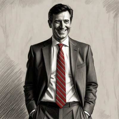 Smiling man in suit with red tie