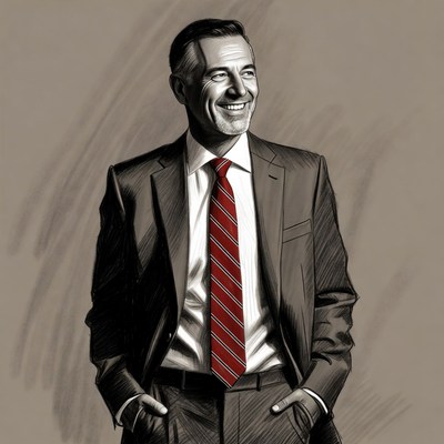 Smiling man in suit with red tie